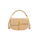 Elegant beige saddle shoulder bag with golden lock and adjustable crossbody strap - Khaki
