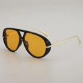 Stylish pilot sunglasses with black frame, yellow lenses, and slim gold metal temples - Black Frame Orange Lens