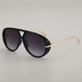 Fashionable oversized aviator sunglasses with black frames and purple gradient lenses - Black Frame Double Gray Lens