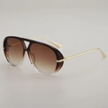 Fashionable oversized aviator sunglasses with brown gradient lenses and gold metal temples - Brown to Clear Gradient Frame Tea Lens