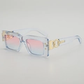 Lunettes de soleil bleues avec verres dégradés et détails de chaîne dorée sur la branche - Monture Bleue Verres Bleu Rose