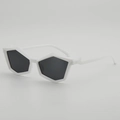 Futuristic white pentagon sunglasses with jagged lightning temples and dark lenses - UV400 Protection / White Frame Gray Lens