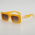 Chic orange rectangle sunglasses with gold chain temples and brown gradient lenses - Orange Frame Gradient Tea Lens