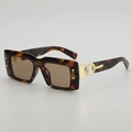 Retro tortoiseshell sunglasses with brown rectangular lenses and gold chain link accents - Tortoise Shell Frame
