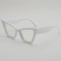 Retro cat eye white sunglasses with glossy frames for women with UV protection - White Frame White Lens