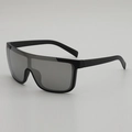 Oversized one-piece polarized sports sunglasses with black matte frame and grey lens - Black Frame Silver Mirror