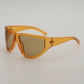 Vintage oversized mask sunglasses with amber tortoiseshell frames and brown lenses - Translucent Orange Frame Tea Lens