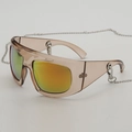 Lunettes de soleil Y2K surdimensionnées, monture marron, verres dégradés et chaîne argent - Monture Thé Transparente Miroir Rouge