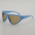 Oversized retro light blue mask sunglasses with amber lenses for a stylish unisex look - Blue Frame Tea Lens