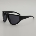 Oversized black mask sunglasses with dark grey shield lens and modern sport design - Black Frame Grey Lens