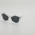 Futuristic geometric sunglasses with clear pentagon frames and dark grey lenses - UV400 Protection / Transparent Frame Grey Lens