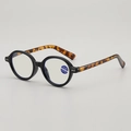 Occhiali da lettura rotondi con filtro luce blu e stanghette con stampa leopardata - +1.00 Diottria / Montatura Nera