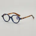 Occhiali da lettura rotondi blu con stanghette tartarugate e lenti anti-luce blu - +1.00 Diottria / Montatura blu