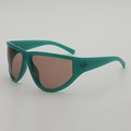 Retro oversized shield sunglasses with translucent teal frames and brown tinted lenses - Green Frame Tea Lens