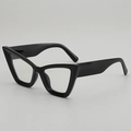 Classic black cat-eye sunglasses with thick glossy frames and wide temple design - Black Frame Clear Lenses