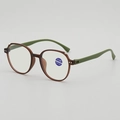 Occhiali da lettura rotondi anti-luce blu con montatura marrone e stanghette verdi - +1.00 Diottria / Montatura Tè Aste Verdi
