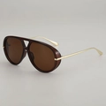 Fashionable aviator sunglasses with amber resin frames and gold metal temples - Tea Frame Tea Lens