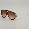 Tortoiseshell oversized aviator sunglasses with brown gradient lenses and gold temples - Demi Frame Gradient Tea Lens