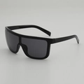 Übergroße glänzend schwarze Shield-Sonnenbrille mit einteiligem Wrap-Lens-Design - Schwarzer Rahmen Graue Gläser