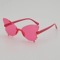Modern butterfly-shaped frameless sunglasses for kids in vibrant peach pink color - Pink Frame / Pink Lens