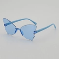 Kids butterfly shaped blue sunglasses with a frameless design and transparent temples - Blue Frame / Blue Lens