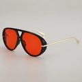 Pilot sunglasses with black oversized frames, red lenses, and slim gold metal temples - Black Frame Red Lens