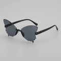 Chic black butterfly-shaped rimless sunglasses for kids with trendy dark smoky lenses - Black Frame Grey Lens