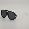 Fashion aviator sunglasses with black frames and slim gold metal temples - Black Frame Grey Lens