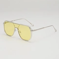 Classic oversized sunglasses with yellow lenses, clear frames and silver metal temples - Clear Silver Frame Yellow Lens