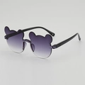 Kids' round bear ear sunglasses with purple gradient lenses and black frames - Double Grey Lenses