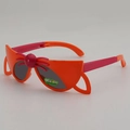 Cute cat-shaped orange and pink foldable sunglasses for kids with grey round lenses - Orange Frame Grey Lens