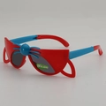 Foldable kids cartoon sunglasses in vibrant red and blue with decorative cat ears - Red Frame Blue & Red Legs Grey Lens