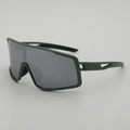 Matte dark green cycling sunglasses with one-piece grey lens for outdoor sports - Dark Green Frame White Mirror
