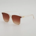 Square champagne frame sunglasses with brown gradient lenses and gold star detail - Tea Frame Gradient Tea Lens