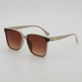 Square oversized sunglasses with beige frames, gradient brown lenses and gold cross metal trim - Khaki Frame Double Tea Lens
