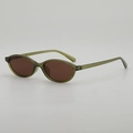 Vintage-Sonnenbrille mit ovalem olivegrünem Rahmen und dunkelbraunen Gläsern - Grüner Rahmen Teegläser