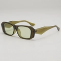 Retro geometric olive green square sunglasses with thick angular faceted frame - One Size(D17Z--1) / Green Frame / Green Lens