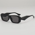 Vintage retro rectangle sunglasses with glossy black thick frame and dark grey lenses - One Size(D17Z--1) / Black Frame Grey Lens