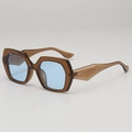 Occhiali da sole esagonali oversize retrò con montatura marrone e lenti blu sfumate - Montatura Tè Gelatina Lenti Blu