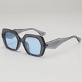 Stylish oversized irregular polygon sunglasses with grey frames and light blue lenses - Grey Frame Blue Lens