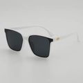 Square sunglasses in black and white frame with gold cross detail, model M8233 - White Frame Gray Lens