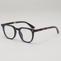 Deep blue square full-frame glasses with classic tortoiseshell temples and silver studs - Navy Frame with Tortoise Temples / Anti Blue Light Glasses