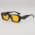 Retro square sunglasses with thick black frame, bright yellow lenses and rivet details - One Size(D17Z--1) / Black Frame Orange Lens
