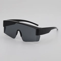 All-black shield cycling sunglasses for men and women with UV protection over-glasses - B05 Z-2 / Bright Black Frame Grey Lens