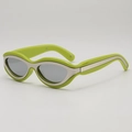 Lunettes de soleil œil-de-chat vert citron avec bordure métallique et design vague - Monture Verte