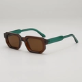 Retro rectangle sunglasses featuring transparent brown frame and green temples - Brown-Green Frame Brown Lens