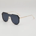 Gafas de sol piloto negras con doble puente y patillas doradas para un estilo moderno - Marco Negro Oro Lente Gris