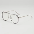 Gafas de sol geométricas gris translúcido con doble puente metálico plateado piloto - Marco Gris Transparente Plata Lente Plano