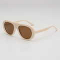 Retro oversized pilot sunglasses with thick cream frame and brown tinted lenses - UV400 Anti-UV Lens / Beige Frame Tea Lens
