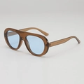 Retro Oversize Pilotenbrille mit braunem Rahmen und hellblauen Ozeangläsern - UV400 UV-Schutzlinse / Transparent Tee Rahmen Blaue Linse